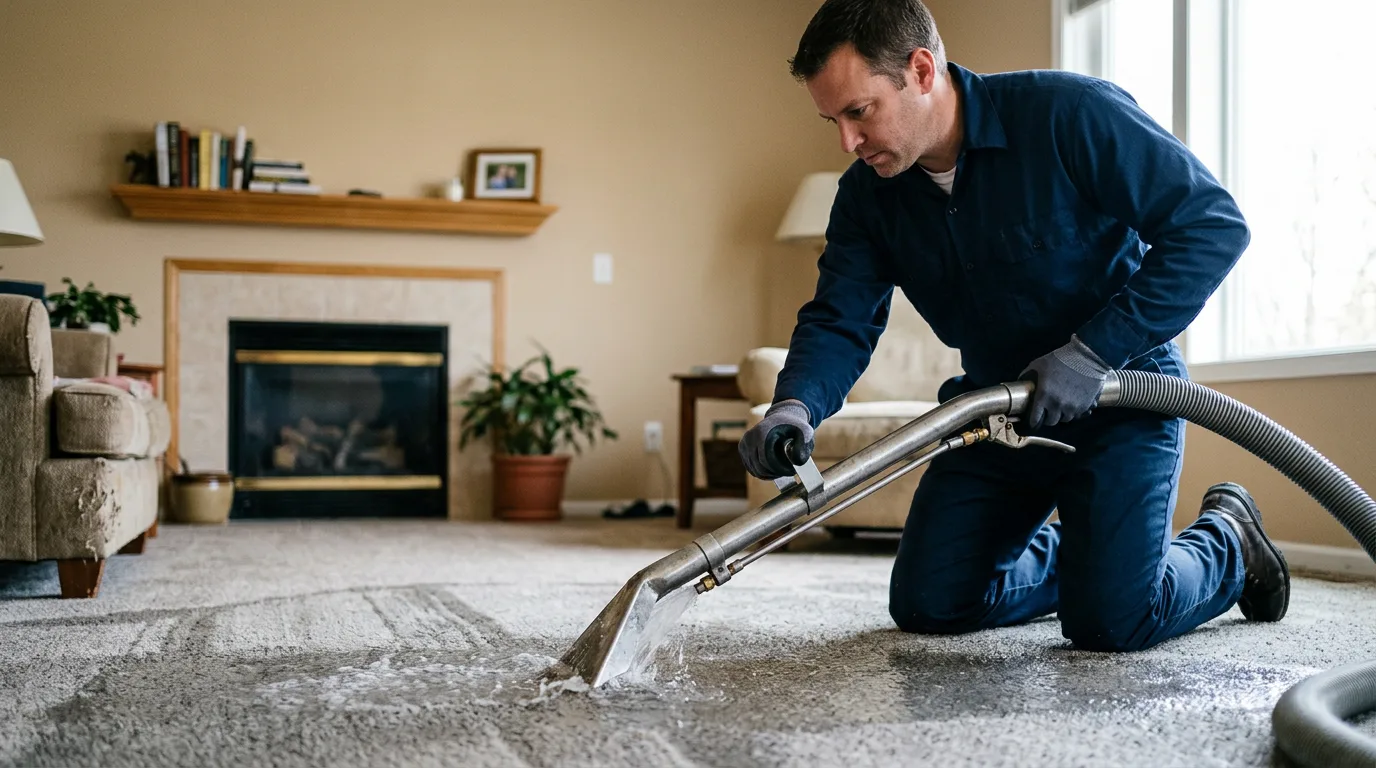 Water damage restoration technician working near Straughn, IN